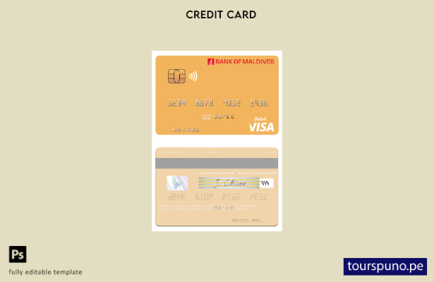 listo para imprimir plantilla de tarjeta de débito visa del Banco de Maldivas de